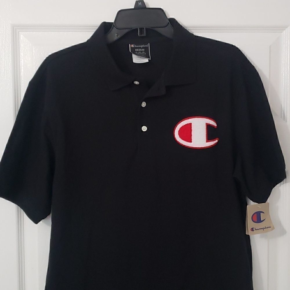 Champion Black Logo Polo Shirt. New w/ Tags. Men's Medium